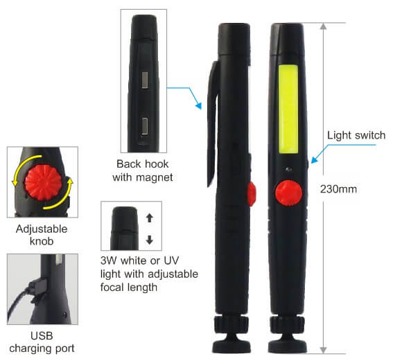 ZL-8740WU 8W COB Light 3W LED Tip UV light 3 191 10