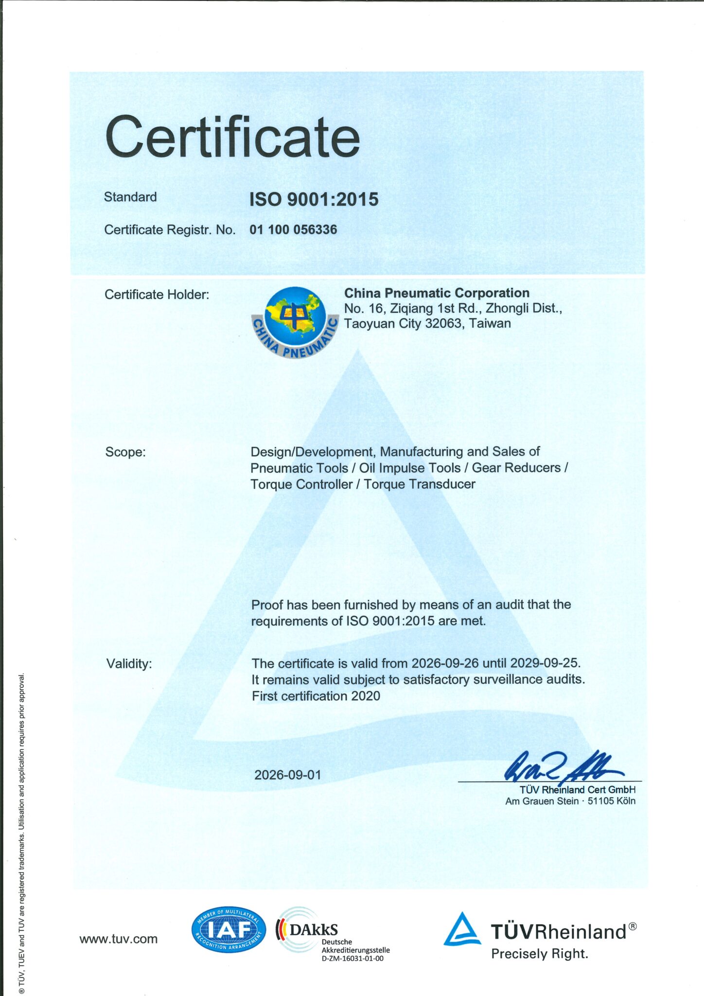 ISO 9001:2015 Certification 1 ISO9001-20260926-20290925_EN